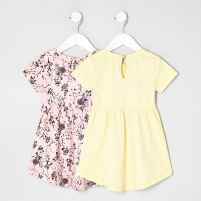 Mini girls pink and yellow dress two pack